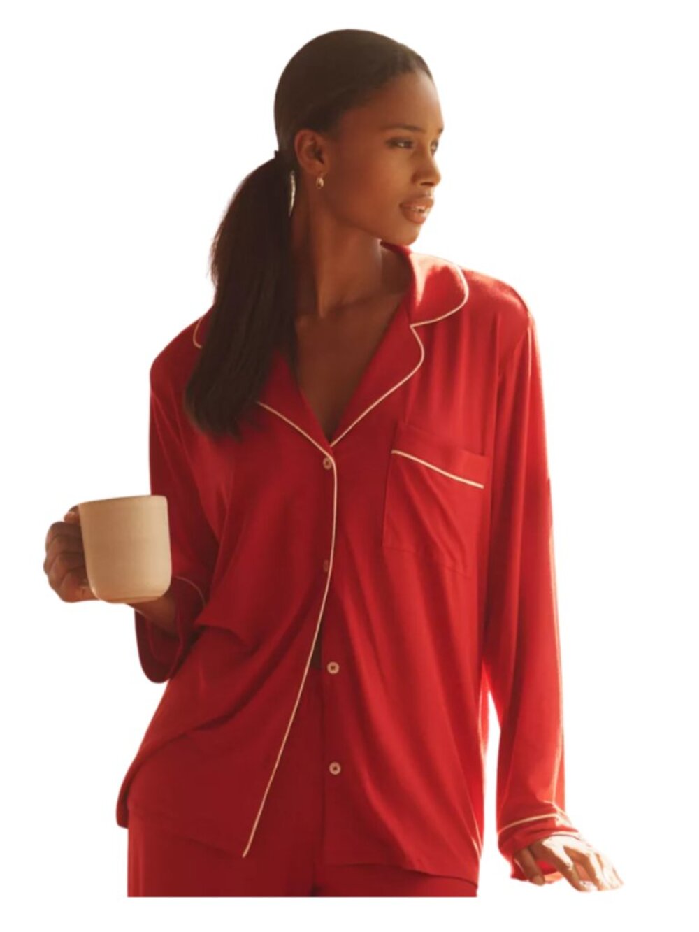 Eberjey Gisele Red Long Sleeve Pajama Top Modal Size Small